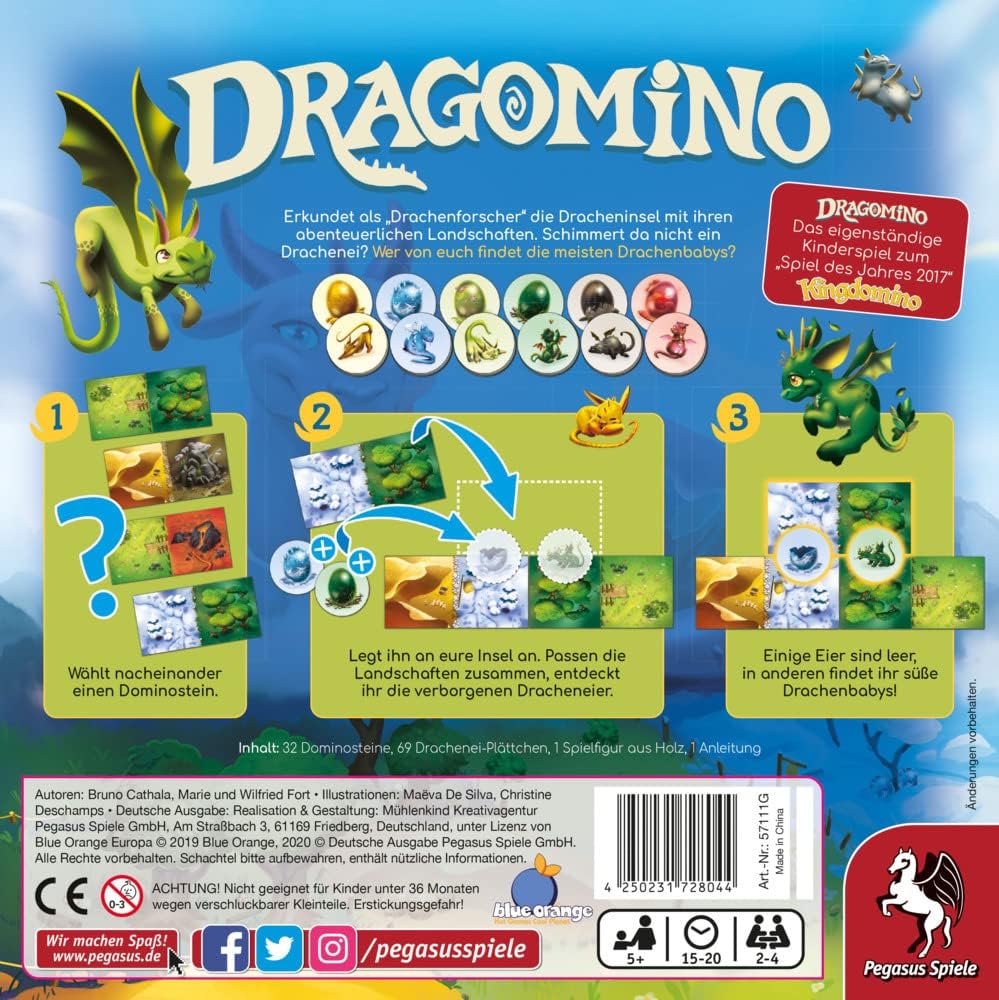 Pegasus Spiele 57111G - Dragomino *Kinderspiel des Jahres 2021*, Mehrfarbig Single, Single