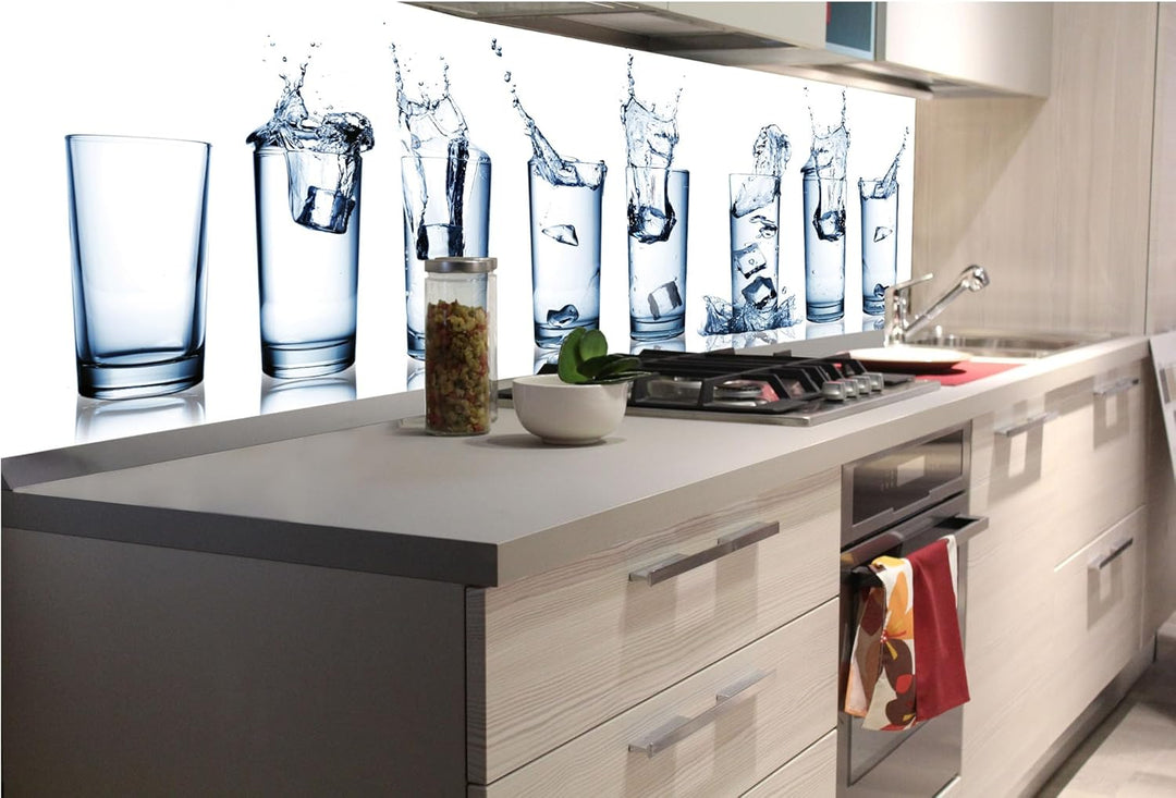 Dimex Küchenrückwand Folie Selbstklebend WASSERSPRITZER IN GLÄSERN 180 x 60 cm | Klebefolie - Dekofo