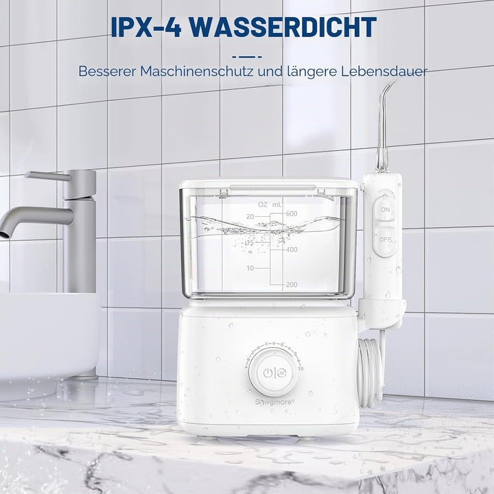 Munddusche mit 10 Einstellbaren Druckstufen, 600ml Fassungsvermögen, Oral Irrigator mit 5 multifunkt