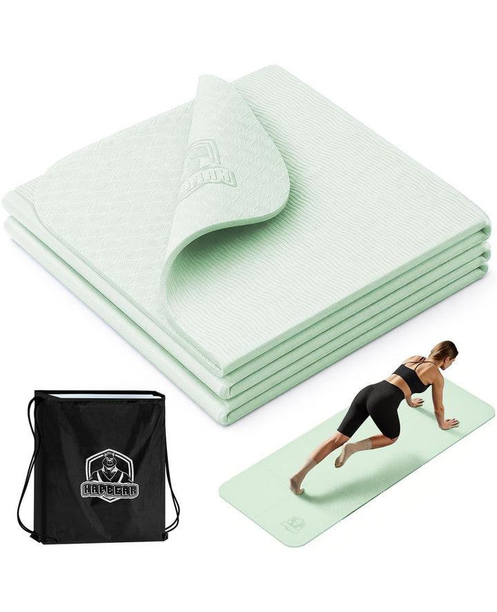 HAPBEAR Reise Yogamatte faltbar 183x61x0,6cm – rutschfeste TPE Yogamatte klappbar mit Tragetasche, l