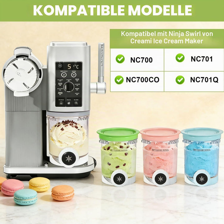 4 Stück Ninja Swirl Creami Behälter 500 ml Eisbehälter-für Ninja Creami NC701 & NC700 Serie Eismasch