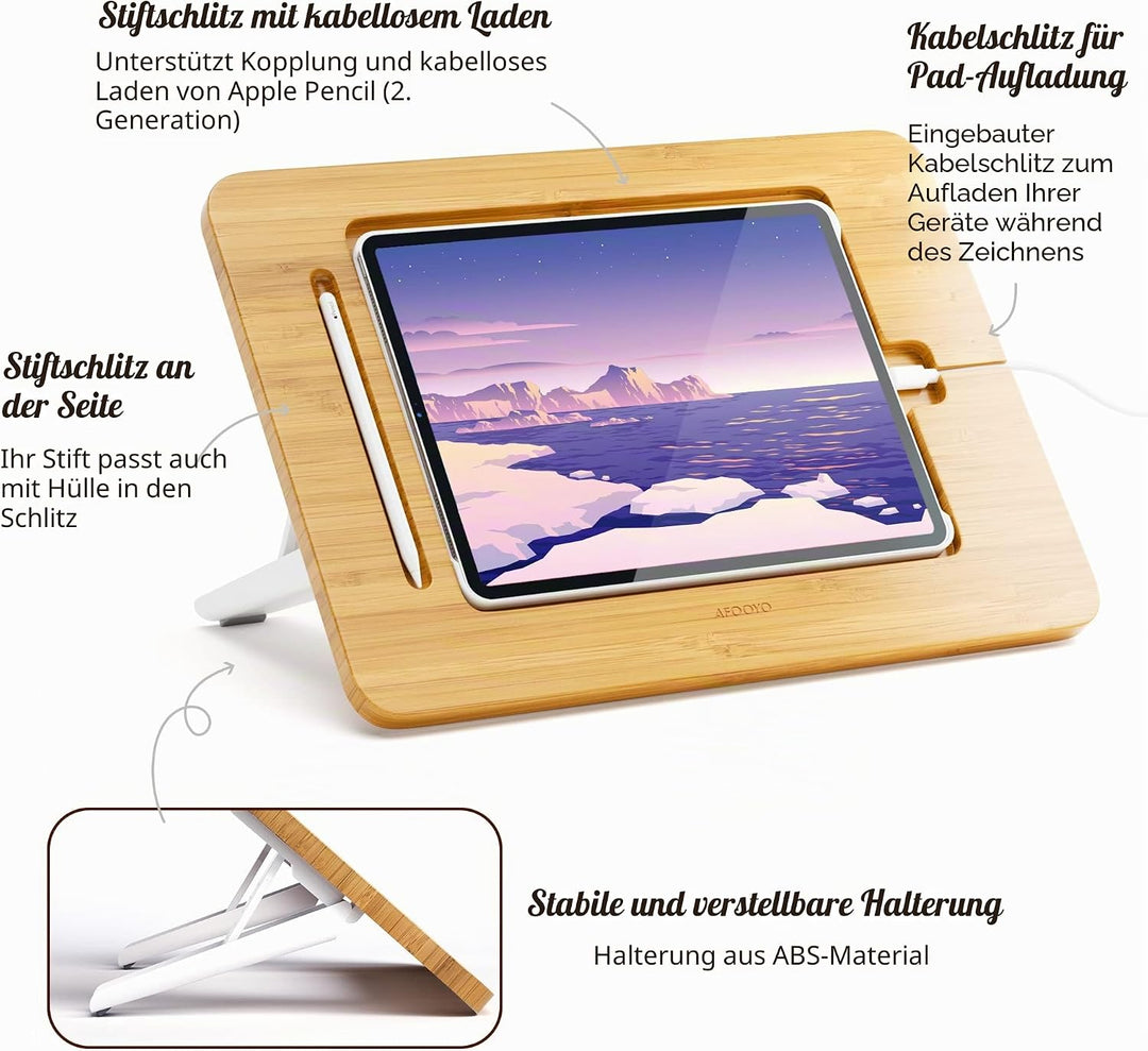 AFOOYO Tablet-Zeichenständer aus Holz, verstellbar, 5 Winkel, für Laptop, Buchleseständer, kompatibe