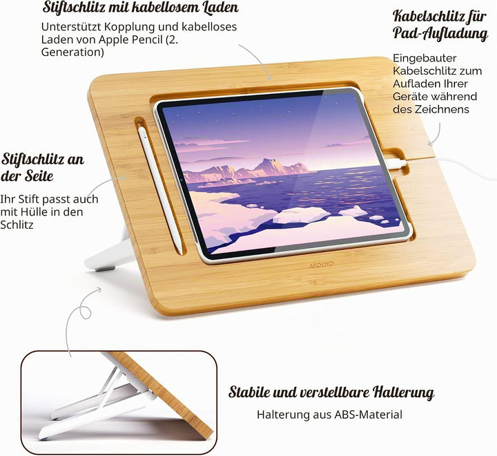 AFOOYO Tablet-Zeichenständer aus Holz, verstellbar, 5 Winkel, für Laptop, Buchleseständer, kompatibe