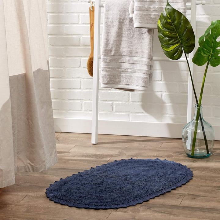 DII Crochet Collection Wende-Badematte, klein, oval, 43 x 61 cm, Französisch Blau. 43 x 61 cm (Oval)