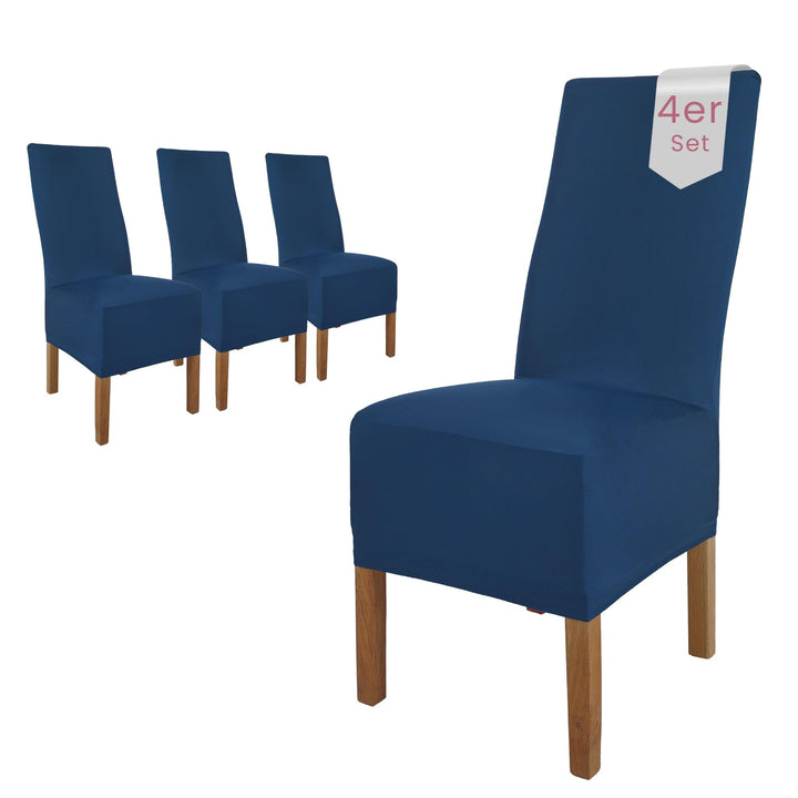SCHEFFLER-Home Stuhlhussen 4er Set Lena Blau/elastische und langlebige Hussen für Stühle/Robustes Fr