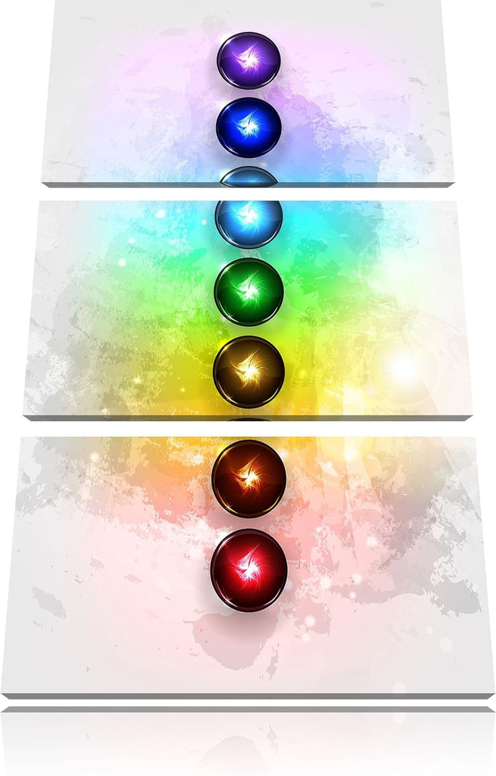 Pixxprint Chakra Eneregieelemente als Leinwandbild | Grösse: 3 Teilig (120x80) | Wandbild| Kunstdruc