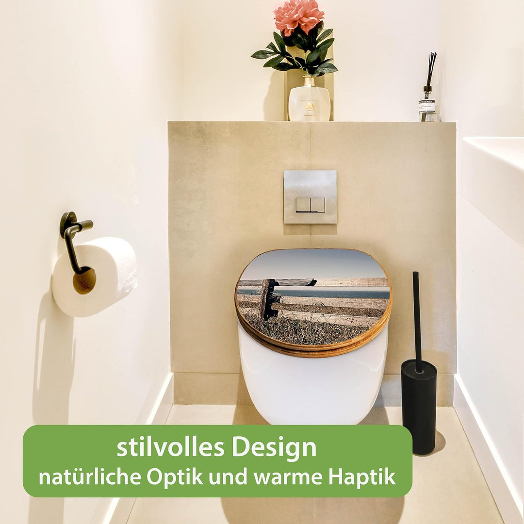 banjado Design WC Sitz Bambus Absenkautomatik 45,8x37,5cm - Toilettendeckel mit Absenkautomatik Holz