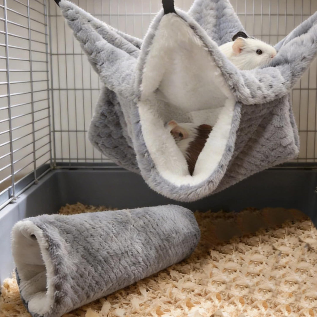 2 Stück Meerschweinchen Hängematte Set, Doppelschicht Hängende Kleintierbetten aus Weichem Flanell K