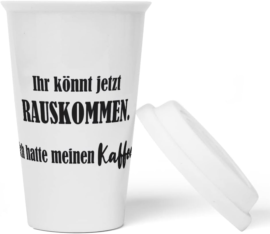 JUNIWORDS To-Go Becher mit Deckel, Ihr könnt jetzt rauskommen. Ich hatte meinen Kaffee