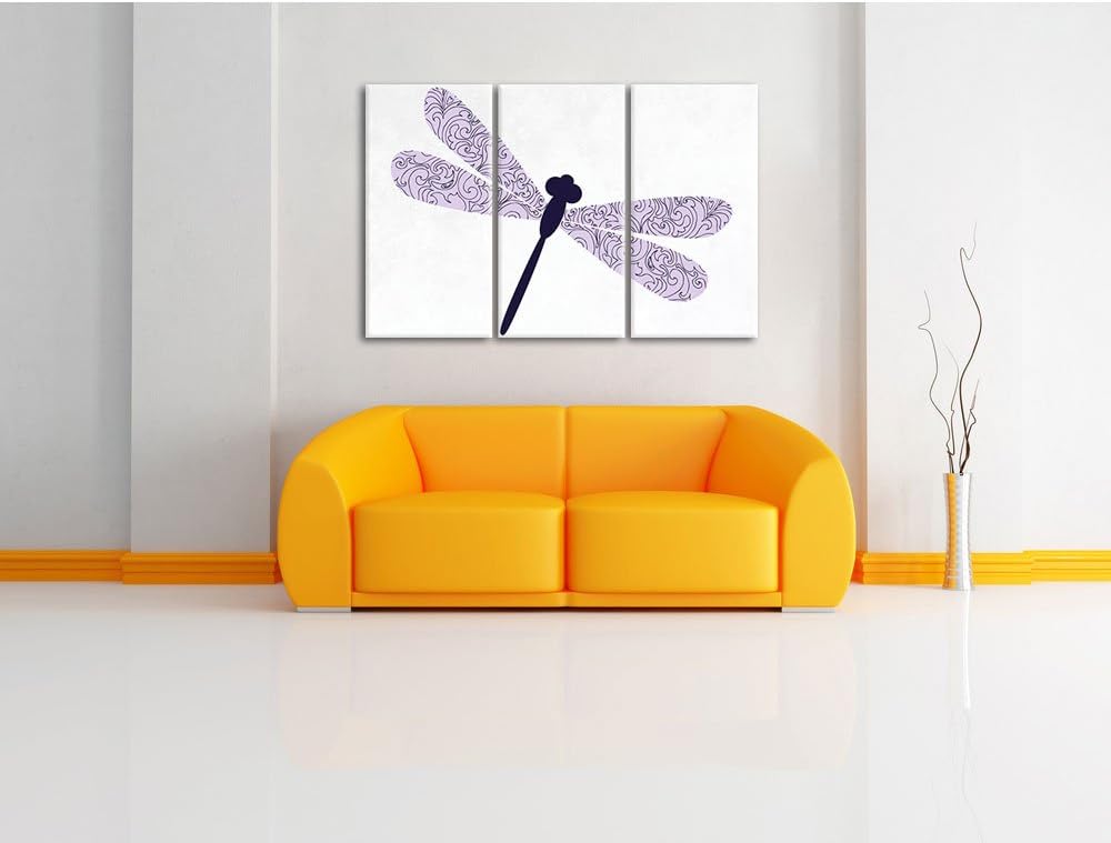 Pixxprint Hübsche Libelle weiss 3-Teiler Leinwandbild 120x80 Bild auf Leinwand