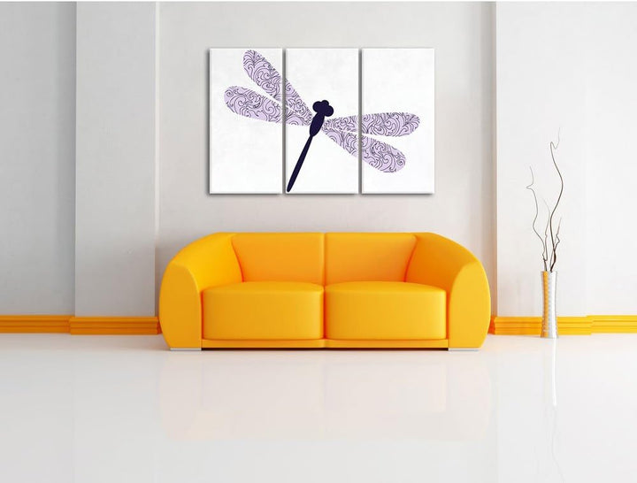 Pixxprint Hübsche Libelle weiss 3-Teiler Leinwandbild 120x80 Bild auf Leinwand