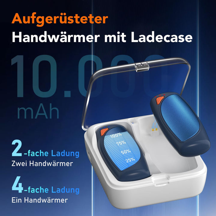 Lepwings Handwärmer Elektrisch 2er-Pack mit Ladecase, 14.000 mAh, Wiederverwendbare Taschenwärmer, B