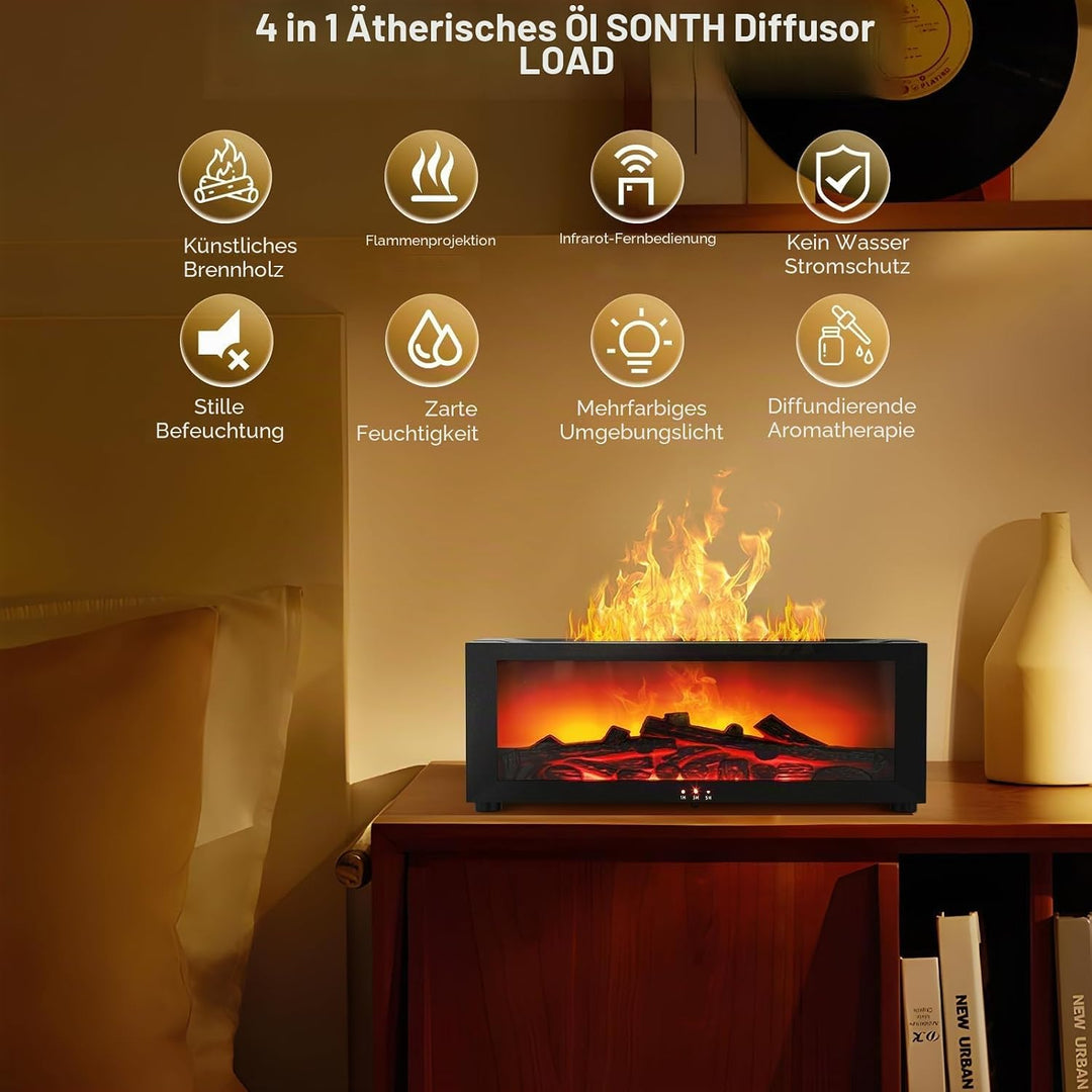 3D Flame Diffusor für ätherische Öle, Flammenbefeuchter Kamin, 150 ml mit Timer, Automatischer Absch
