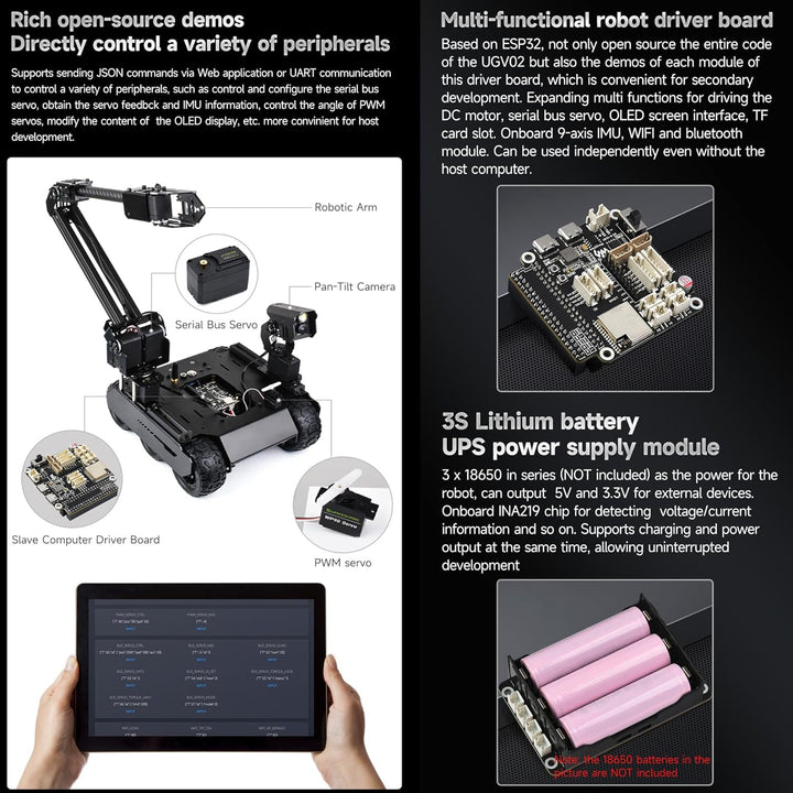 Waveshare Mobile Robot,Flexible and Expandable 6x4 Off-Road UGV, with Extension Rails and ESP32 Slav