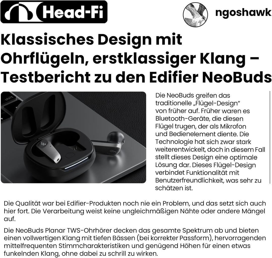 Edifier NeoBuds Planar Wireless-Ohrhörer, 12 mm planare magnetische Treiber, Hi-Res-Audio, LDAC, Sna