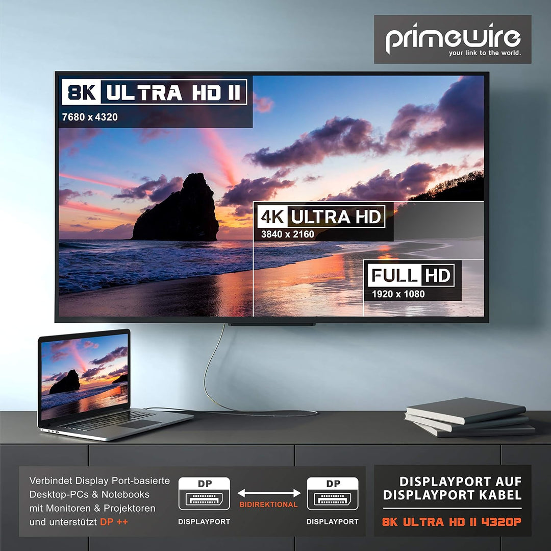 CSL – 5x 8k Premium DisplayPort Kabel - 1m - DP 1.4 zu DP 1.4-8k @ 60 Hz 4k @ 120 Hz – UHD II - bis