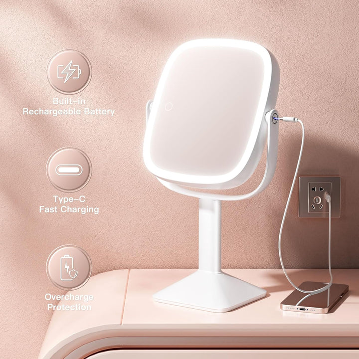 CHICLEW 9.5'' Grosse Schminkspiegel mit Beleuchtung, 1X/12X Wiederaufladbarer Kosmetikspiegel mit Be