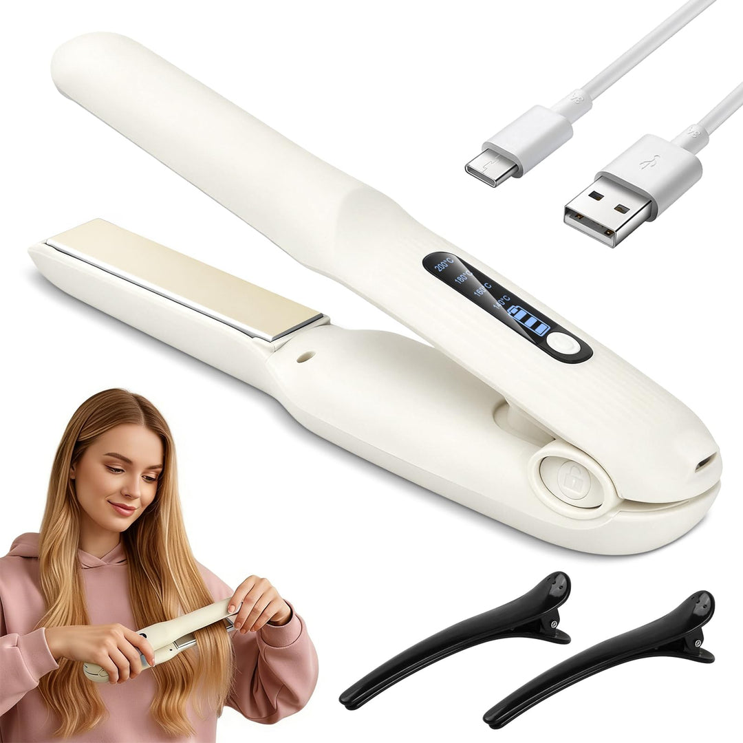 Glätteisen Kabellos 2 in 1 Glätten & Locken, USB Haarglätter mit 4000mAh Akku, 4 Temperaturstufen (1