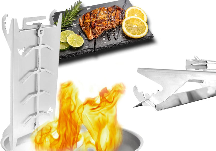 FENNEK Shorty | Kleiner Edelstahl Flammlachshalter für Feuerschalen & Grills | mit speziellem Spannm