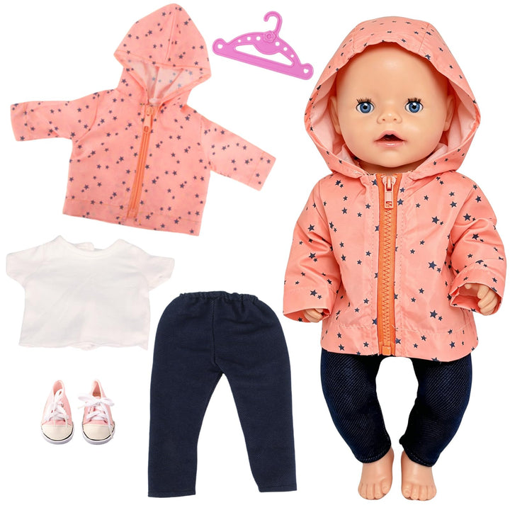 Puppenkleidung 35-43 cm, 5 Stück Puppen Outfits mit Jacke, T-Shirt, Hose, Schuhe &amp; Kleiderbügel, Kle
