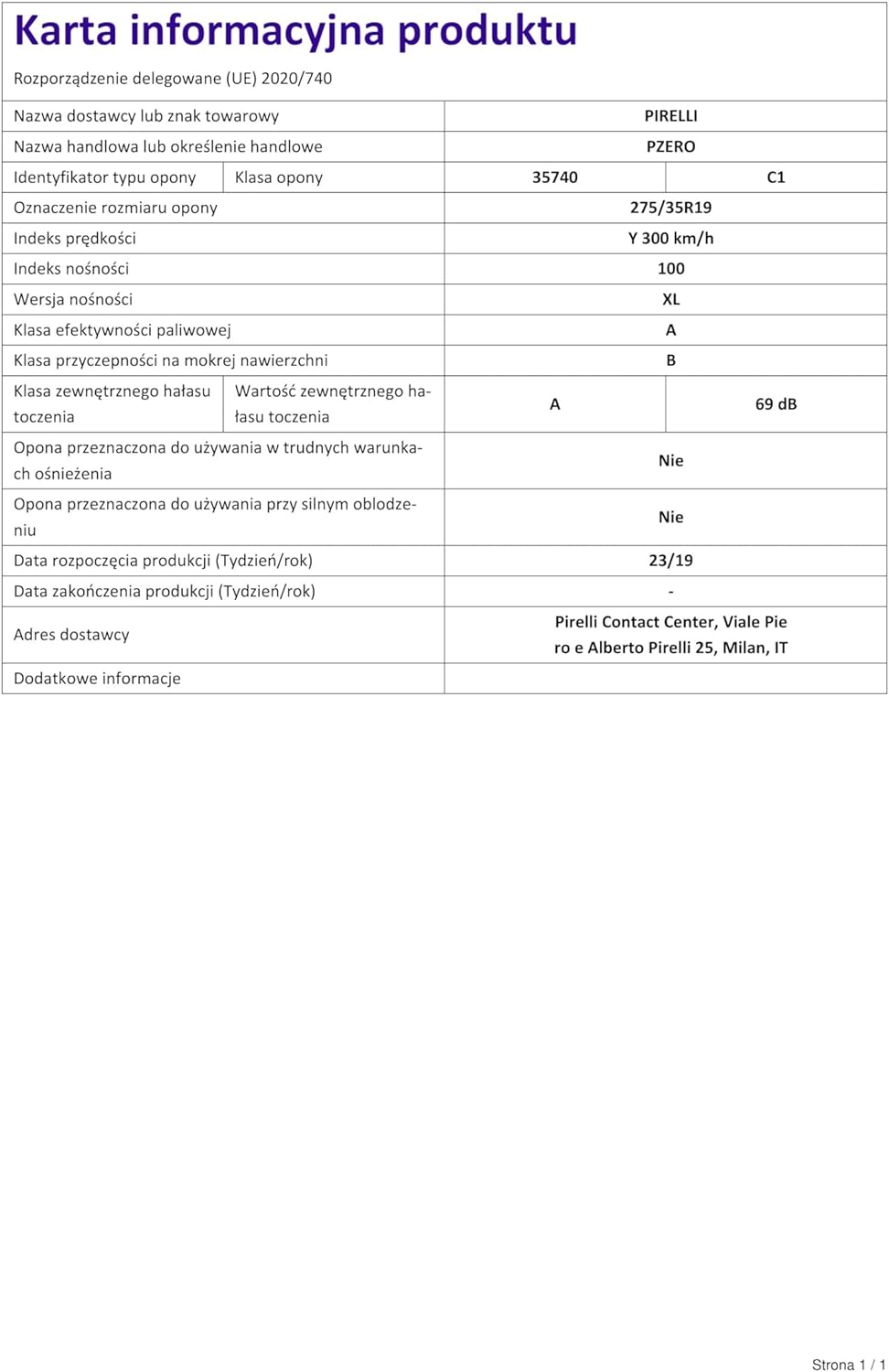 Pirelli P-Zero(PZ4) MO XL - 275/35R19 100Y - Sommerreifen