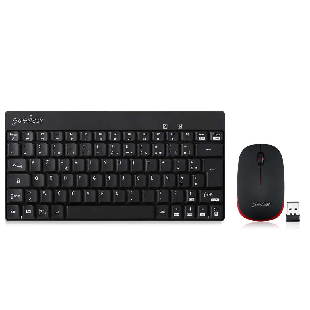 Perixx PERIDUO-712, Ensemble Clavier Souris Mini Sans Fil Pour Windows - 12 Touches Multimédia, Noir