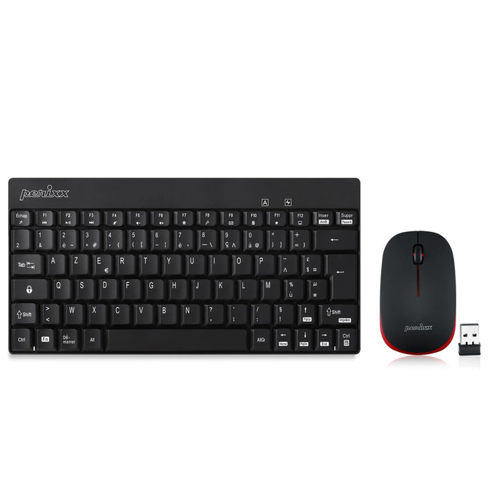 Perixx PERIDUO-712, Ensemble Clavier Souris Mini Sans Fil Pour Windows - 12 Touches Multimédia, Noir