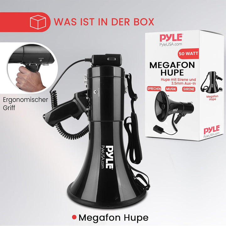 Pyle Megafon Profi Piezo Dynamische mit Aux-In für Digital Music iPod 50 Watt one Schwarz, one Schwa
