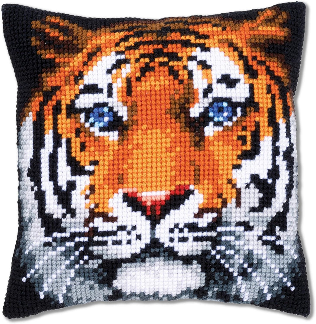 Vervaco Kreuzstichkissen Tiger Kreuzstichpackung, Stramin, Weiss, 40 x 40 x 0,30 cm