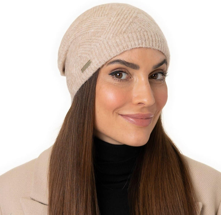 Seeberger Ricarda Wollmütze Beanie Strickmütze Wollbeanie Wintermütze Damenmütze (One Size - beige)