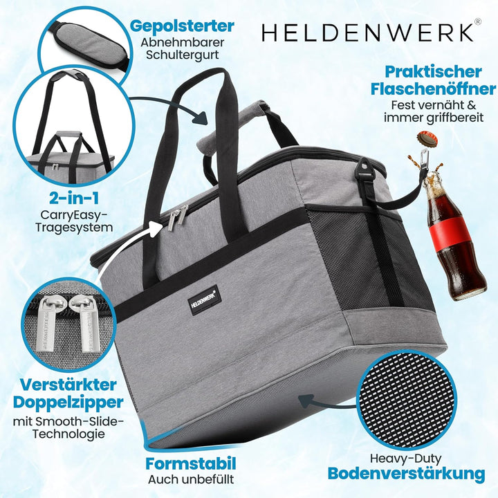 HELDENWERK Kühltasche gross faltbar – Kühlbox bis zu 12h Kühlleistung auslaufsicher &amp; wasserdicht –