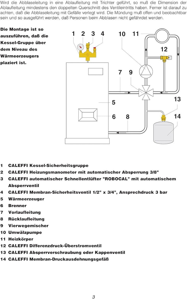 Caleffi 302631 Kesselsicherheitsgruppe bis 50kW Sicherheitsgruppe Anschlussgruppe mit Isolierung für
