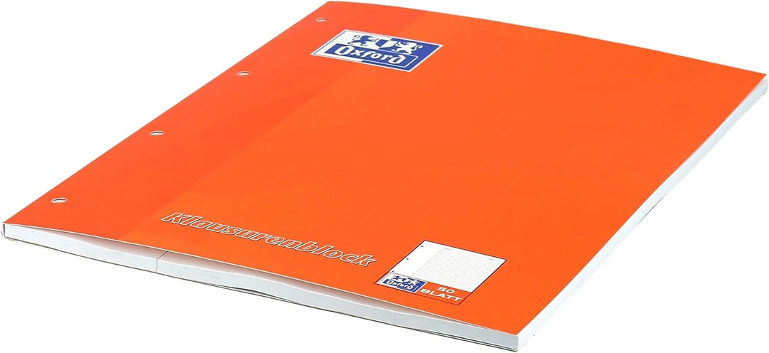Oxford Schule Klausuren-Block A4, liniert mit Rand, 50 Blatt, orange, 5 Stück Single, Single