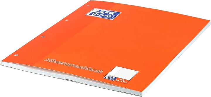 Oxford Schule Klausuren-Block A4, liniert mit Rand, 50 Blatt, orange, 5 Stück Single, Single