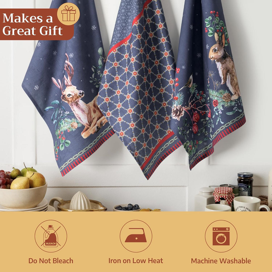 Maison d'Hermine Küchenhandtücher 3er-Set 100% Baumwolle 70 cm x 50 cm Wiederverwendbare Geschirrtüc
