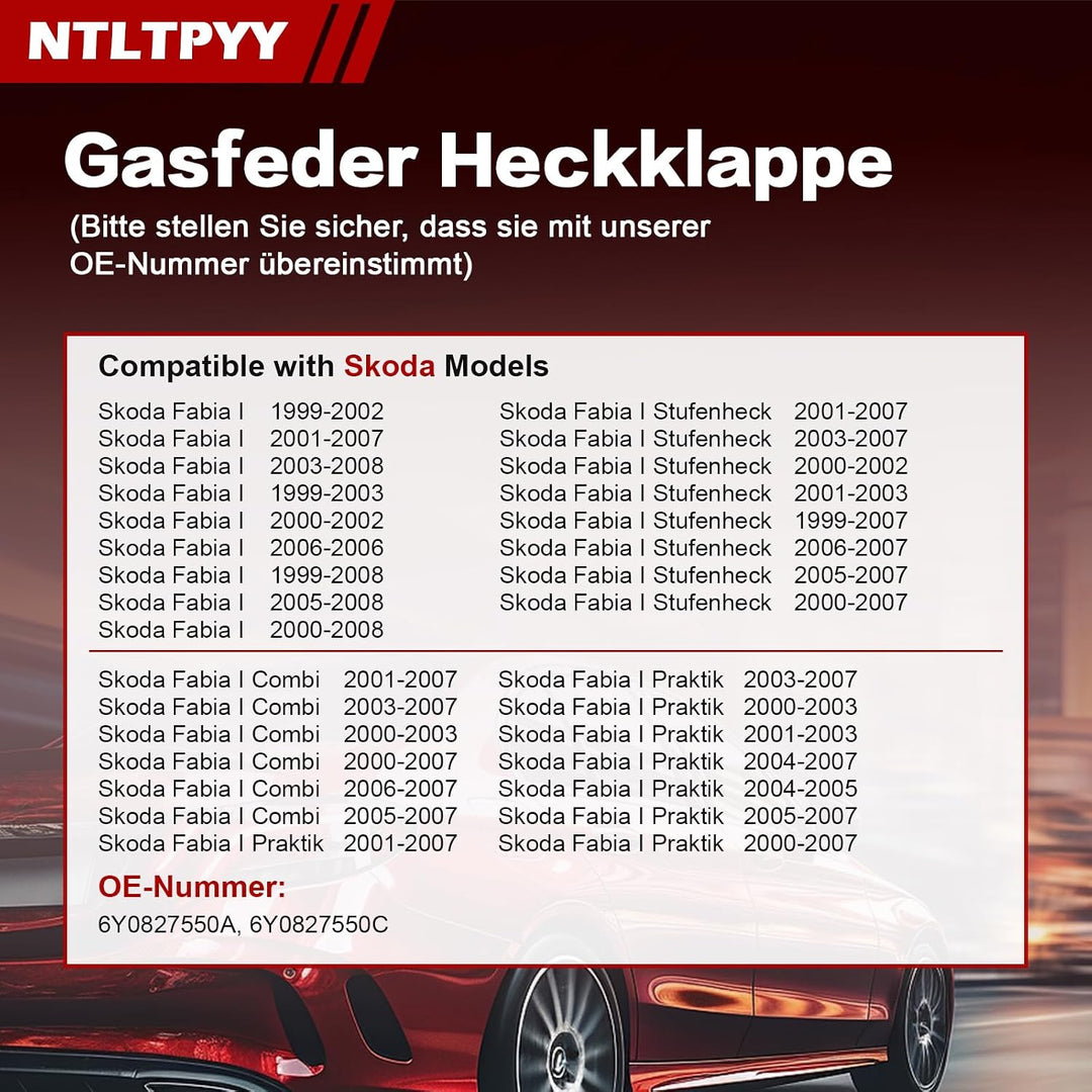 Heckklappen Gasdruckfeder Kompatibel mit Skoda Fabia I 1999–2008 Fabia I Combi Praktik 2001–2007 Fab