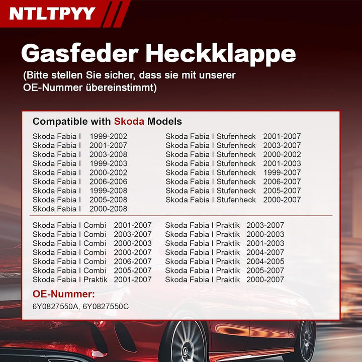 Heckklappen Gasdruckfeder Kompatibel mit Skoda Fabia I 1999–2008 Fabia I Combi Praktik 2001–2007 Fab