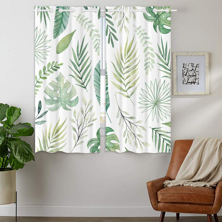 YISUMEI - Gardinen Blickdichter - Grüne Palmblätter,160 x 110 cm 2er Set Vorhang Verdunkelung mit Ös