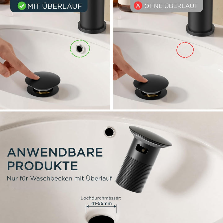 FORIOUS® Wasserhahn Bad Schwarz, Waschbeckenarmatur mit Auslaufhöhe 85MM | Edelstahl Einhebel-Mischb