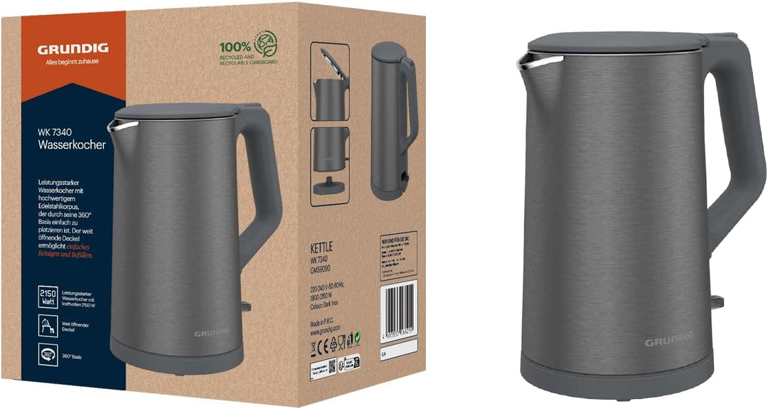 Grundig WK 7340 Wasserkocher, 2.150 W Leistung, 1,5 l Fassungsvermögen, Kabelaufwicklung, Abschaltau
