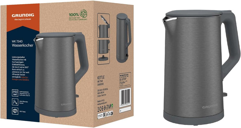 Grundig WK 7340 Wasserkocher, 2.150 W Leistung, 1,5 l Fassungsvermögen, Kabelaufwicklung, Abschaltau