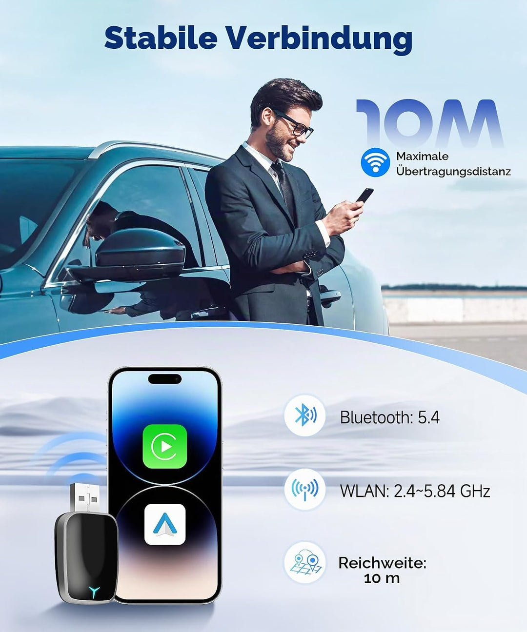 2025 Wireless Carplay &amp; Android Auto Wireless Adapter, 2 IN 1 Stick Konvertieren Wired Android Auto/