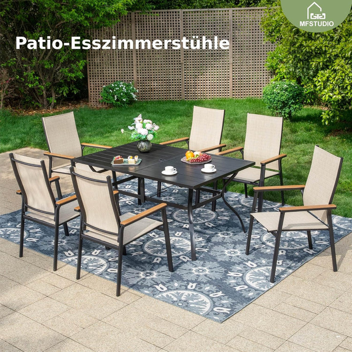 MFSTUDIO Gartenstuhl 4er Set Aluminium, Textilene Balkon Stühle Stapelbar mit Handlauf mit Holzmaser