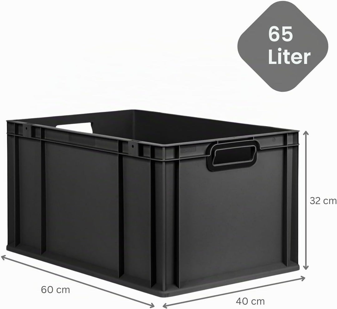 PROREGAL Eurobox NextGen Color | HxBxT 32x40x60cm | 65 Liter | Griffe schwarz offen | Verstärkter Bo