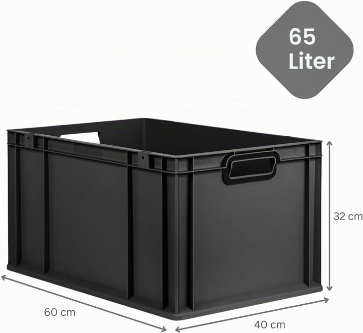 PROREGAL Eurobox NextGen Color | HxBxT 32x40x60cm | 65 Liter | Griffe schwarz offen | Verstärkter Bo