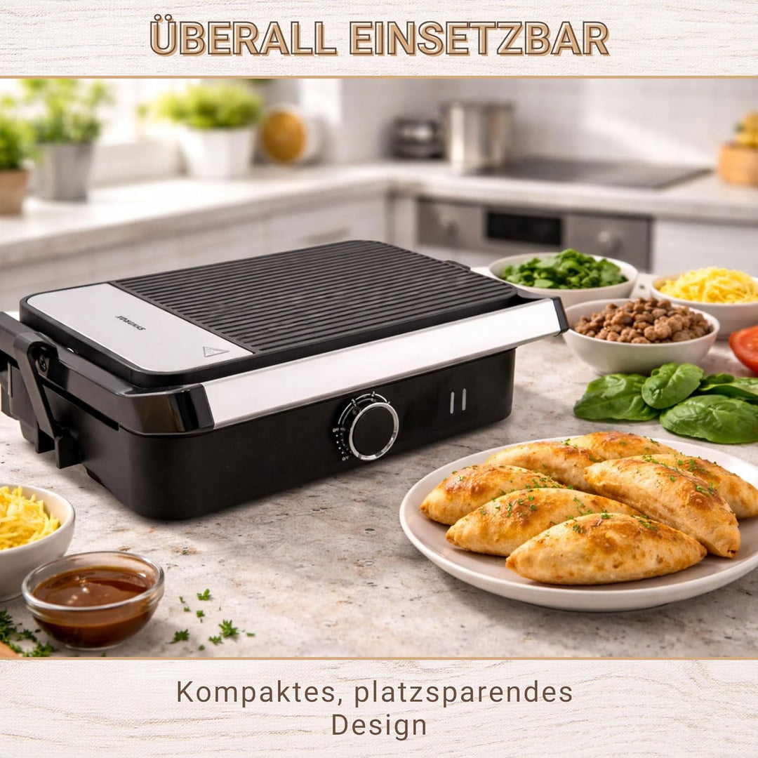 Syntrox Mini Empanada Kombigerät Multifunktionsmaker mit Wechselplatten, Kontaktgrill Edelstahl, Mul