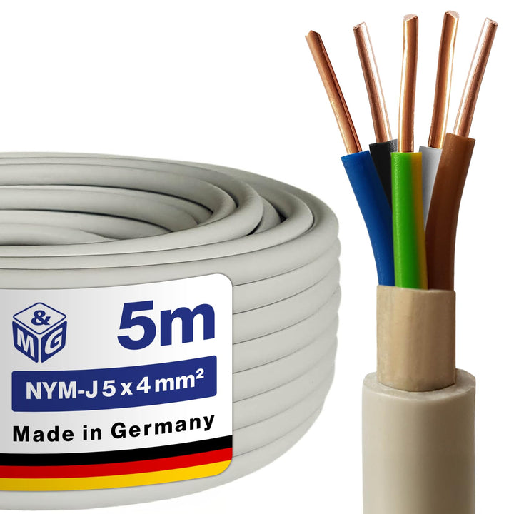 M&G Techno 5m NYM-J 5x4 mm² Mantelleitung Feuchtraumkabel Elektrokabel Kupfer Made in Germany NYM-J