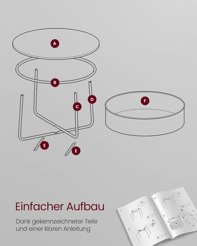 VASAGLE Couchtisch rund, Tisch mit Stauraum, Beistelltisch, Wohnzimmertisch mit Korb aus Stoff, mode