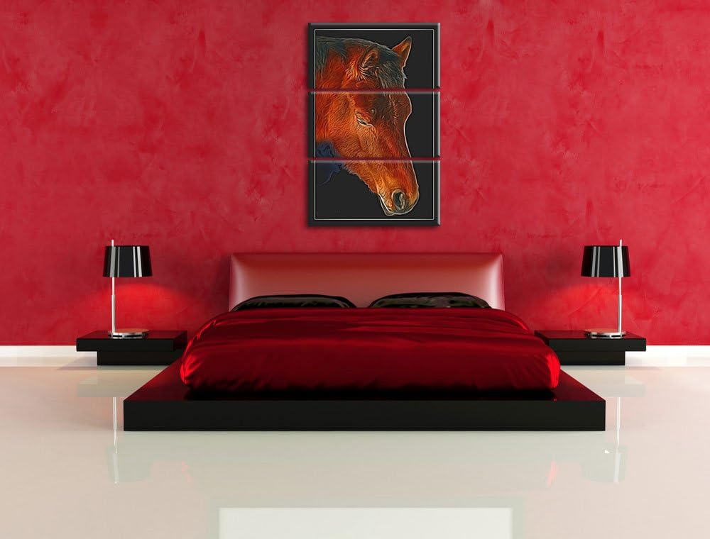 Dark maiestätisches Pferd NewArt 3-Teiler Leinwandbild 120x80 Bild auf Leinwand, XXL riesige Bilder