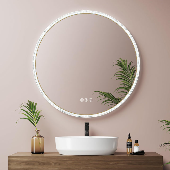 EMKE Badspiegel mit Beleuchtung Rund 60cm badspiegel rund mit Touch-Schalter, Dimmbar 3 Lichtfarben,
